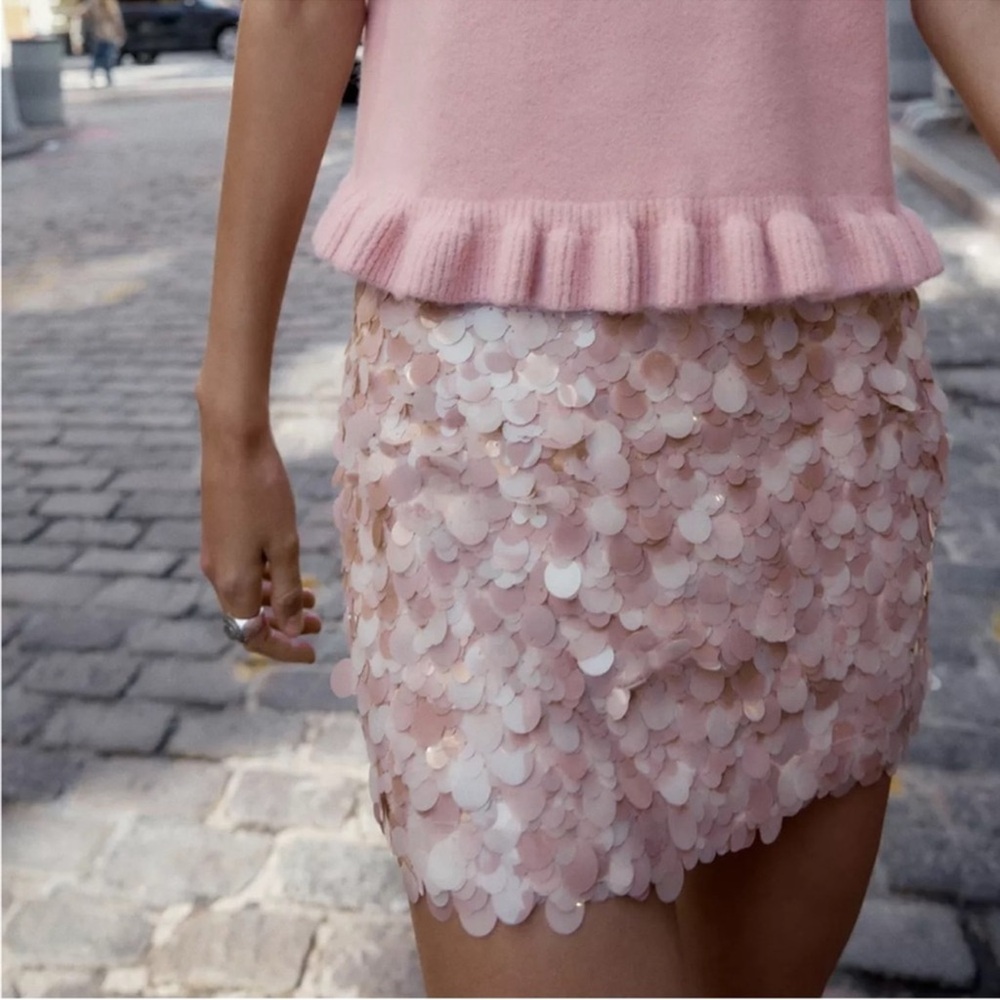 Zara Pink Sequin Mini Skirt